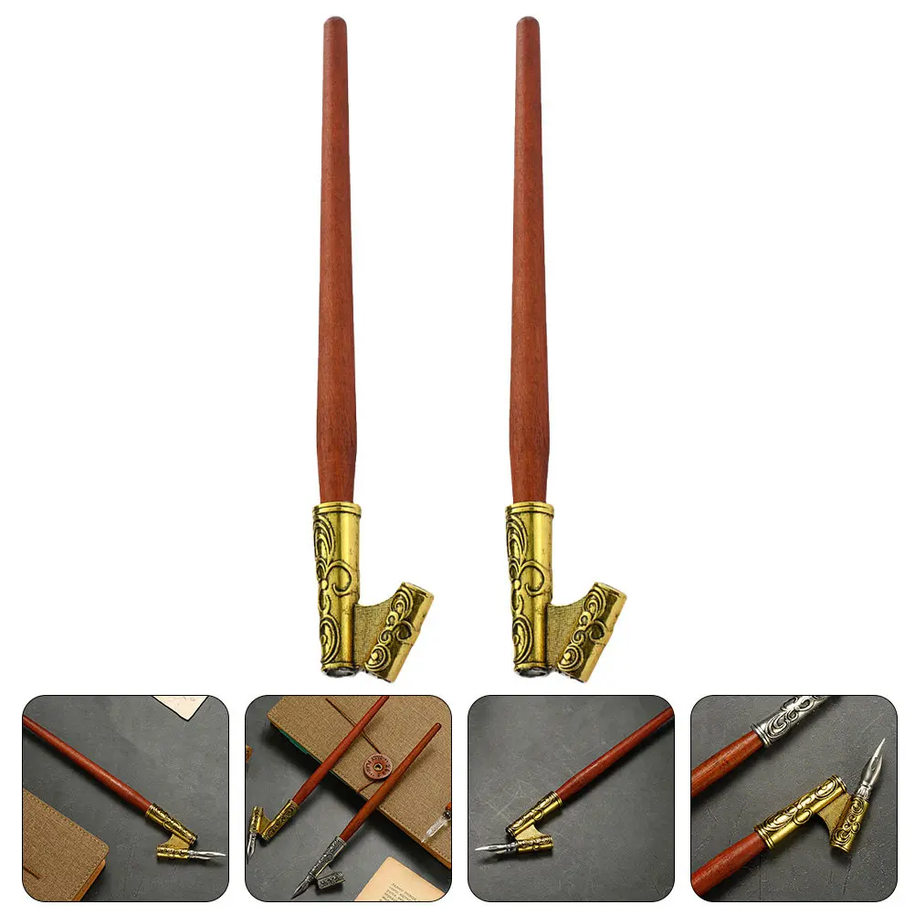 

2Pcs Retro Wooden Dip Pen Handle Dual Use Straight Slanted Calligraphy Pen Nib Holder Holder for Oblique Calligraphy Supplies