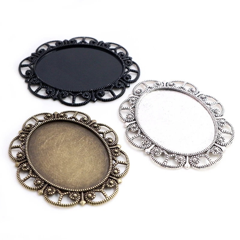 New Fashion 5pcs 30x40mm Inner Size Antique Silver Plated /Bronze/Black Flower Style Cabochon Base Setting Charms Pendant