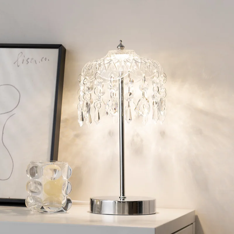 Factory Direct 2026 Light luxury crystal desk lamp bedroom bedside lamp European retro study Internet celebrity cream