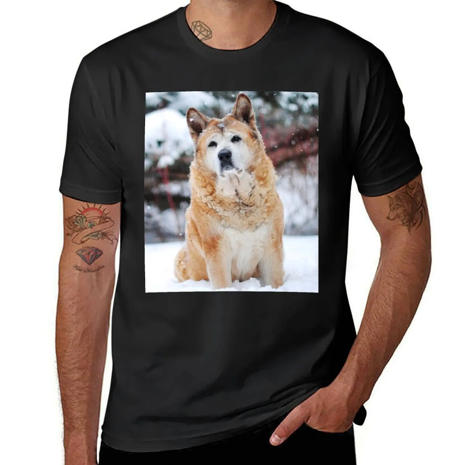 

Akita Dog in the Snow T-Shirt vintage clothes Aesthetic clothing men clothes