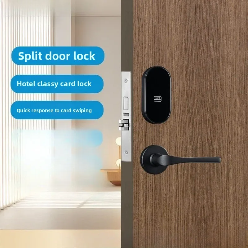 Wooden door fingerprint lock, office password lock, home bedroom room door handle, hotel apartment swipe card lock