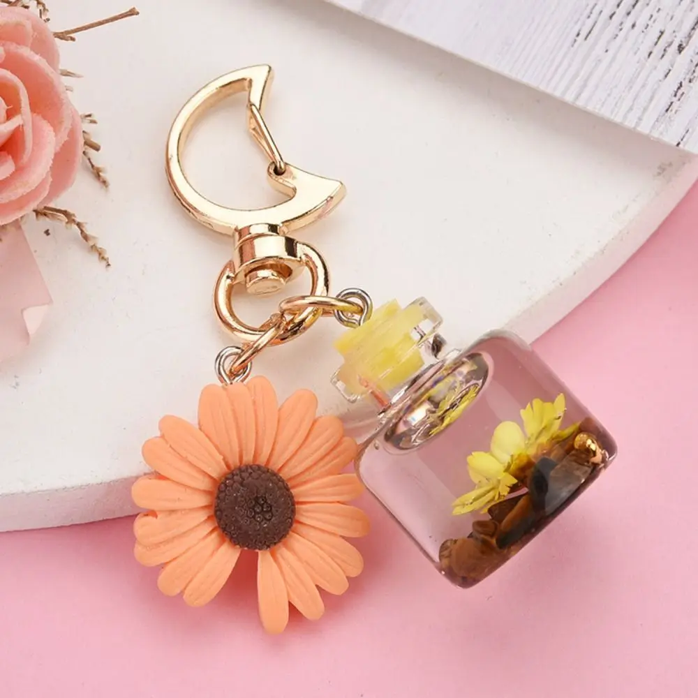 Clear Printing Simulated Perfume Bottle Moon Buckle Chrysanthemum Keychain Wish Bottle Alloy 8 Colors Resin Phone Pendant