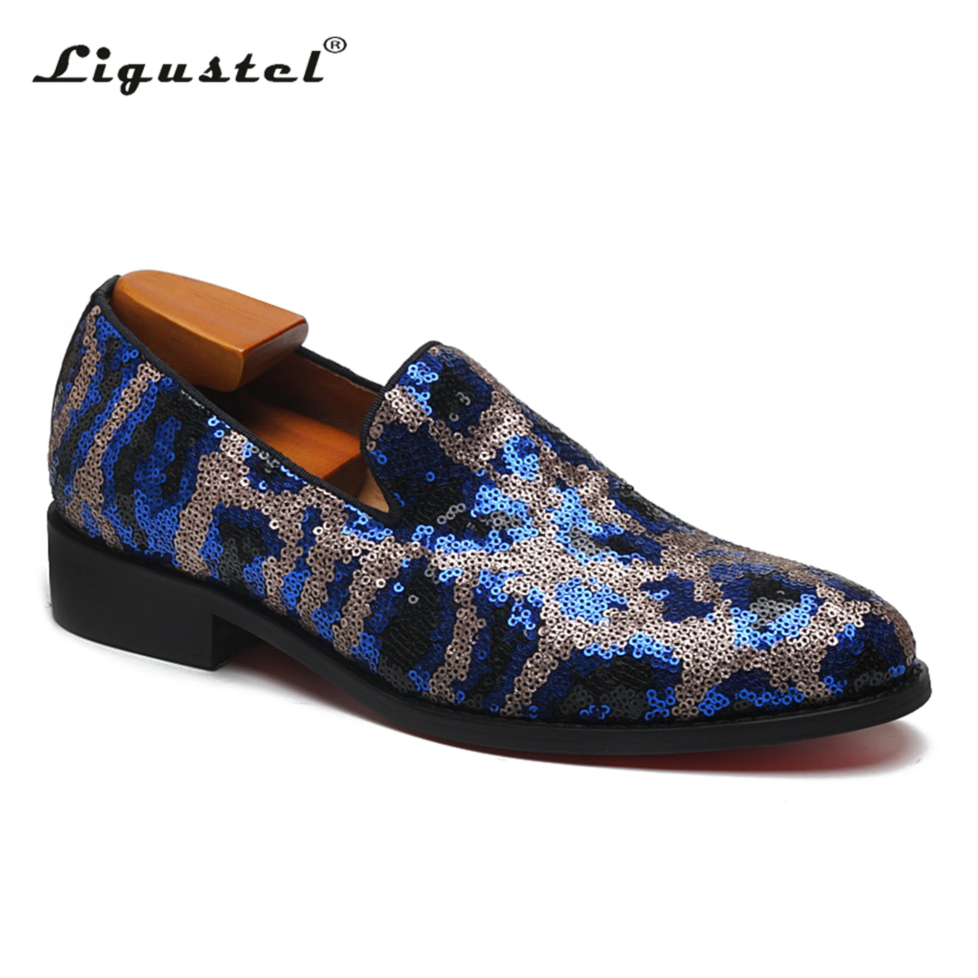 

Ligustel Loafers for Men Designer Luxury Casual Shoes Men Formal Slip On Blue Sequin Shoes Fashion Wedding Party Shoe Plus Size