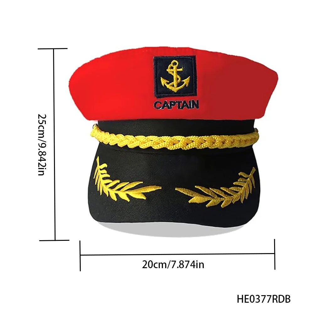 Czapka marynarska w stylu kapitana PESENAR, czerwono-czarna, z emblematem kotwicy, idealna do cosplayu i jako dodatek do kostiumu.