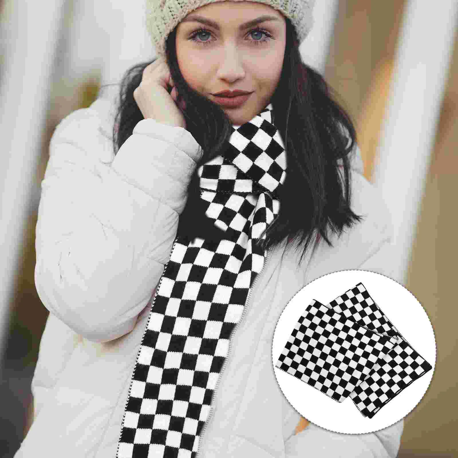 

Winter Scarves for Women Checkerboard Scarf Printed Girl Sunshade Plaids Chessboard Miss