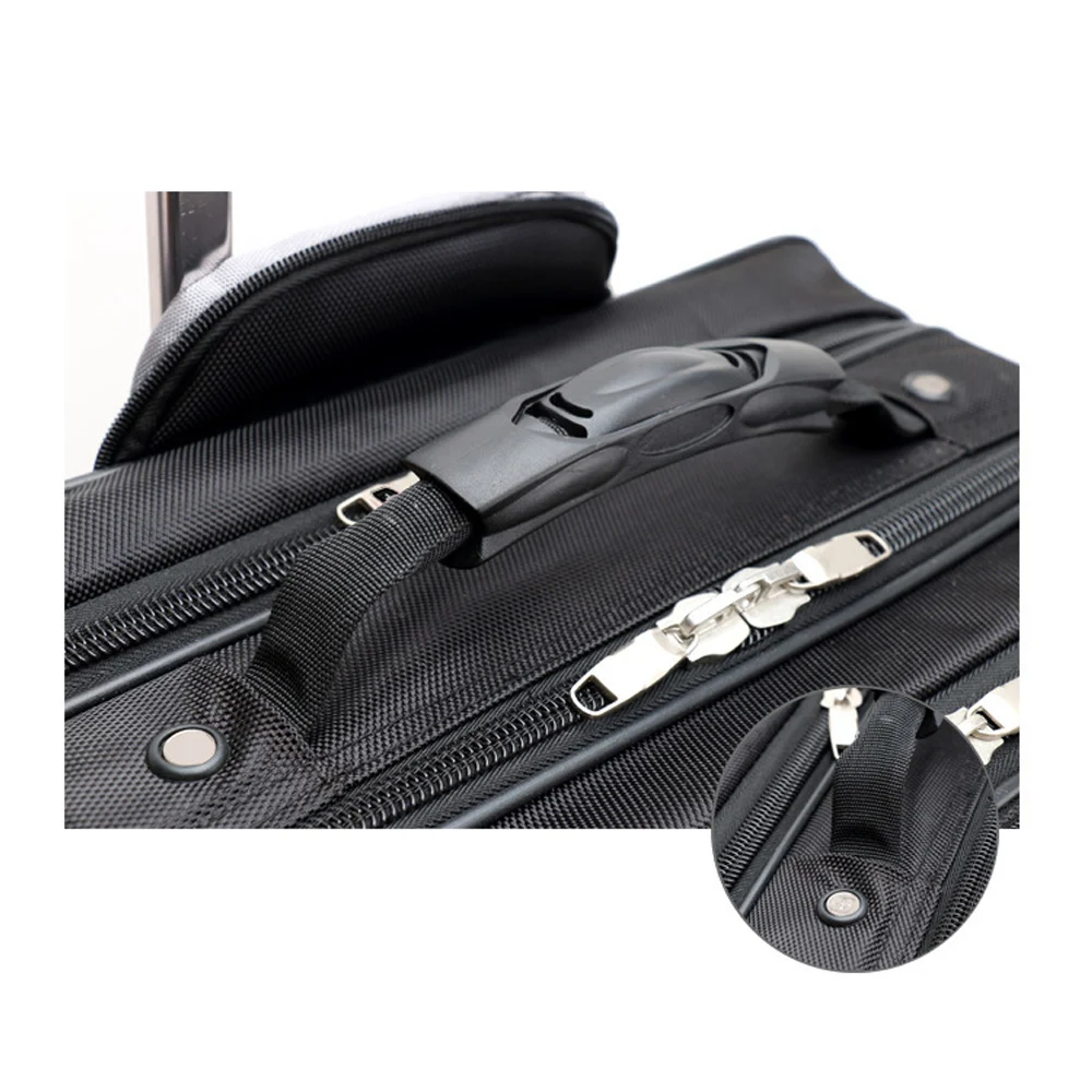 Oxford Fabric Polyester Dark Black Men/Women Telescopic Pull Rod Travel Suitcase 18 Inches Luggage With Fixed Casters