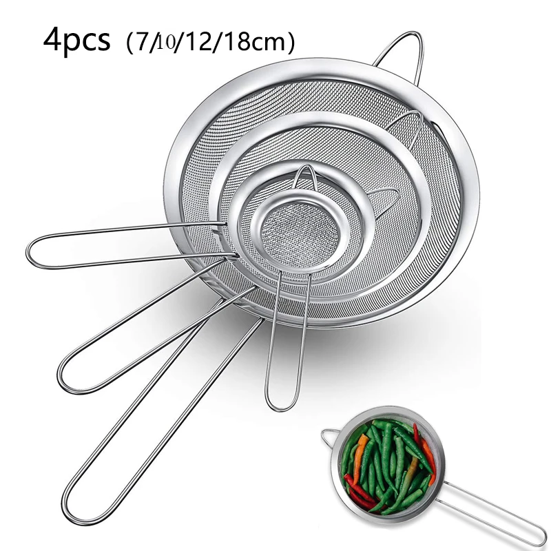1/3/4 stks/set Roestvrij Staaldraad Fijnmazig Oliezeef Meel Vergiet Zeef Zeef Gebak Bakken Tools Keuken accessoires