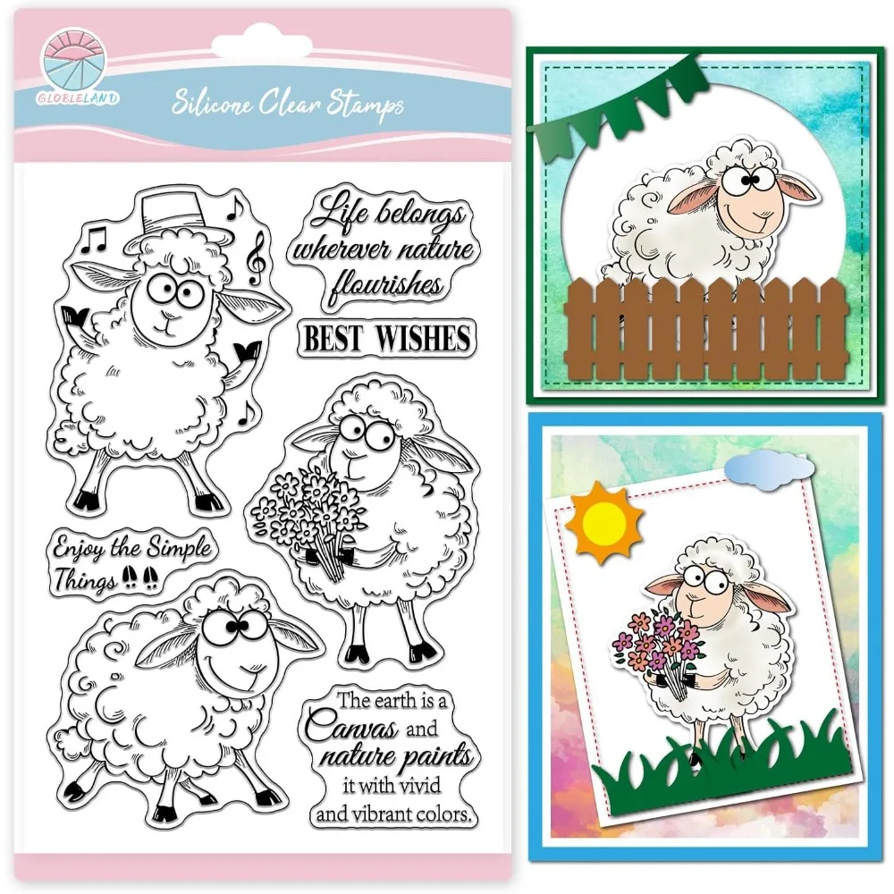 1 STÜCK Lustige Schafe Klare Stempel für Scrapbooking Cartoon Tiere Stempel Positiver Text Transparenter Stempel für Karte