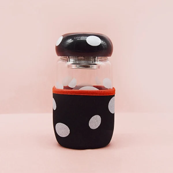 

Portable Glass 201 300ml Tea Bottle Mushroom Head Stainless Strainer Bottle With Cup Cover Travel Infuser Fine Capacity