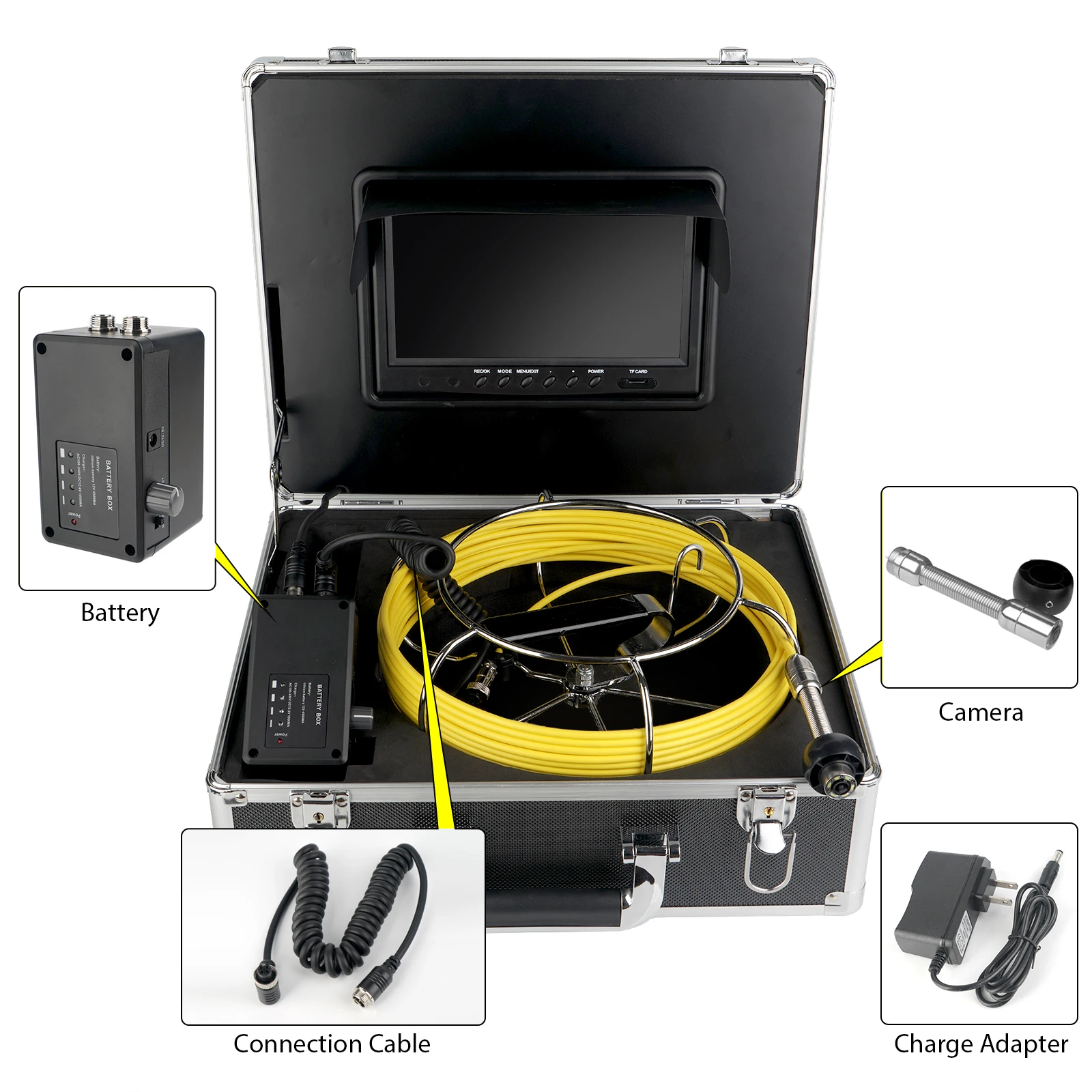 Portable Large Screen Pipeline Endoscope Nine Inch High-Definition IP68 Rated 2X Zoom 50M Sewer Camera  & Drain Camera