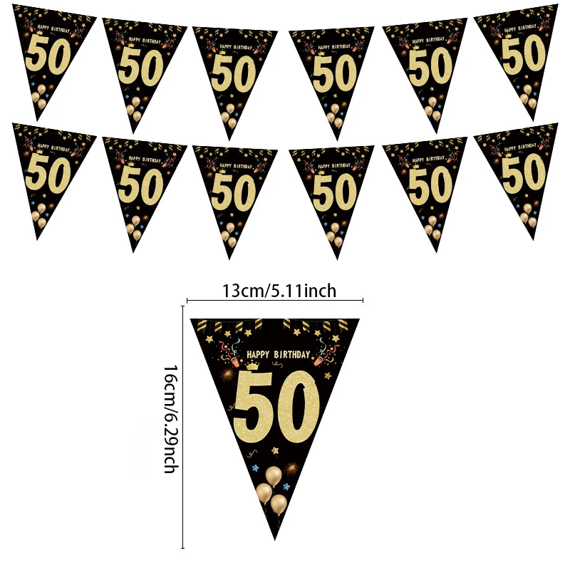 1set 30 40 50 60 Black Gold Happy Birthday Party Decorations Banner Anniversary Backdrops Decoration Black Flags  Banner