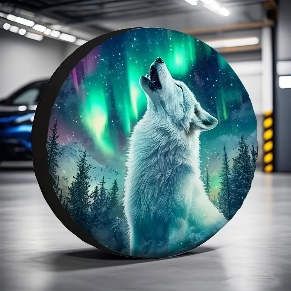 

Чехол для запасного колеса White Wolf Howling Aurora Borealis из полиэстера, аксессуар для кемпинга на открытом воздухе