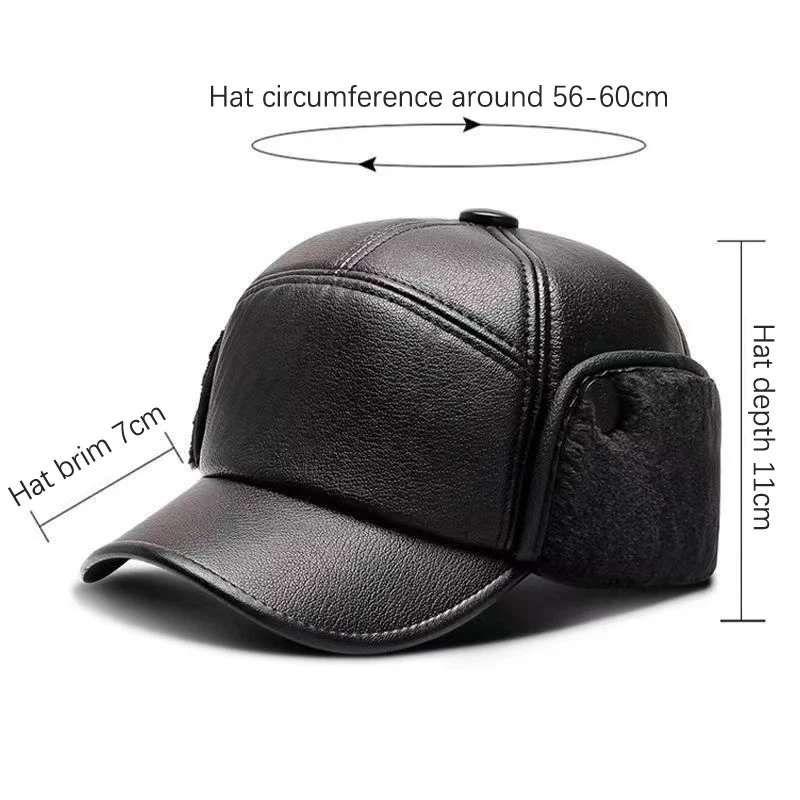 Middle-Aged And Elderly Pu Hat Male Winter Dad Grandpa Thermal Hat Thick Warm Leather Hat Old Man Ear Protection Cap