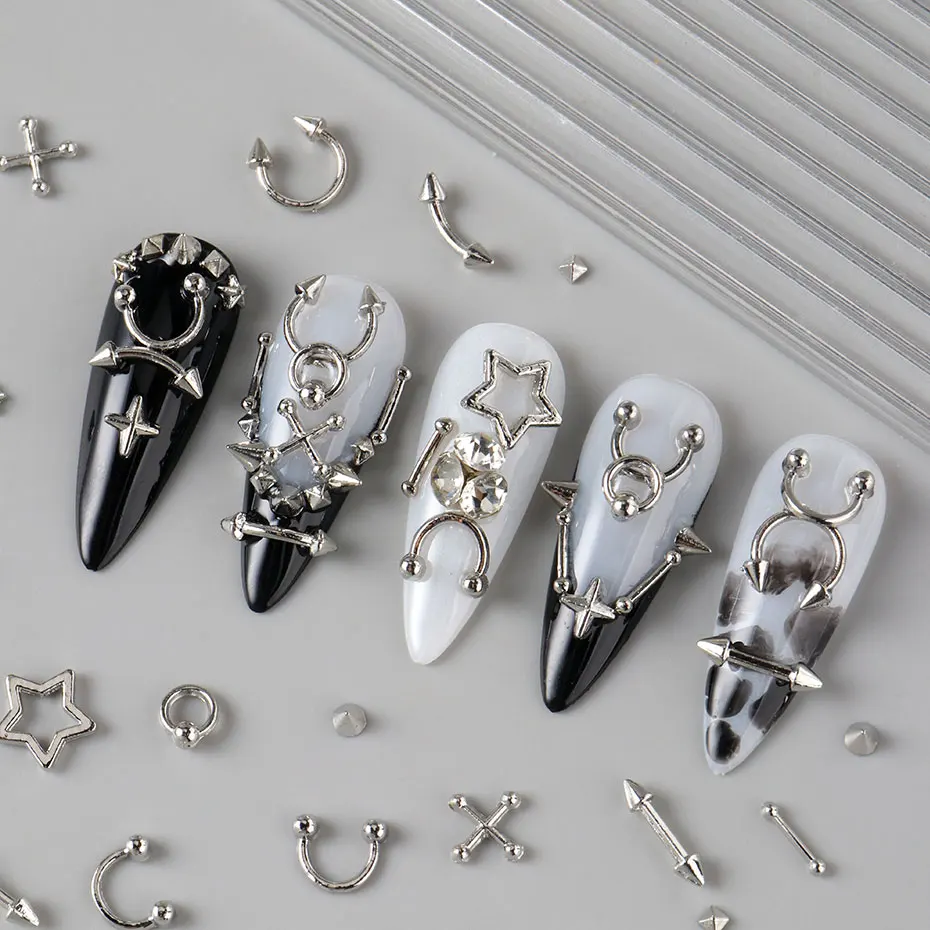 12 Grids Y2K Silvery Golden Punk Alloy Nail Charms Metal Rivets Punk Style Pierced Rivets Nail Decor Korean Manicure Accessories view 5