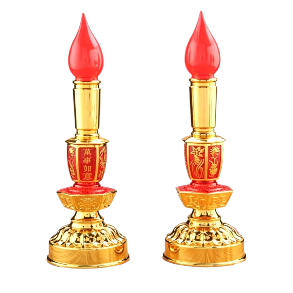 2pcs Traditional Plastic Lotus LED Decor Lamp 9.1x3 in No Power Adaptor Buddha Night Light Red Candles Ornament Light Hotel