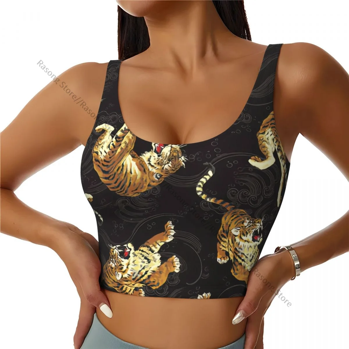 Women Sexy Sports Vest Tiger Print Female Streetwear Sport Lingerie Tee Crop Top