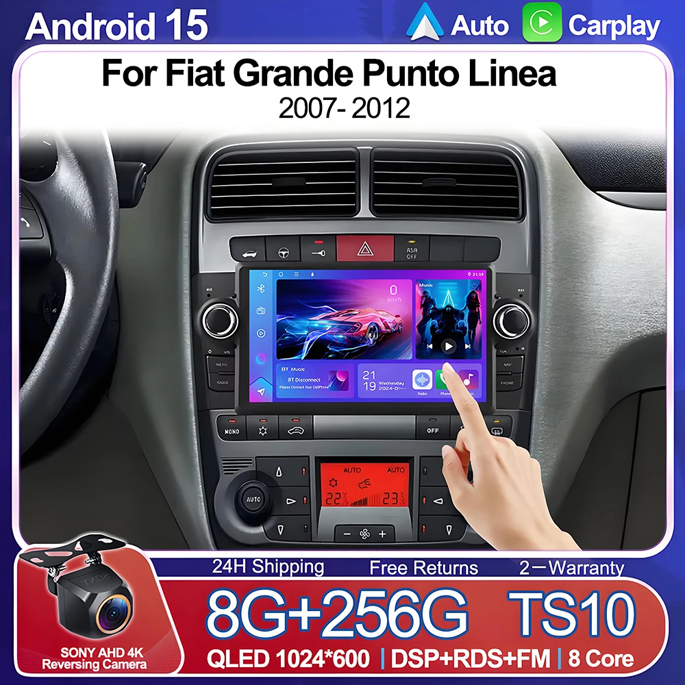 7 polegada android auto para fiat grande punto linea 2007- 2012 navegação estéreo dvd multimídia player de vídeo 4g carplay rádio do carro