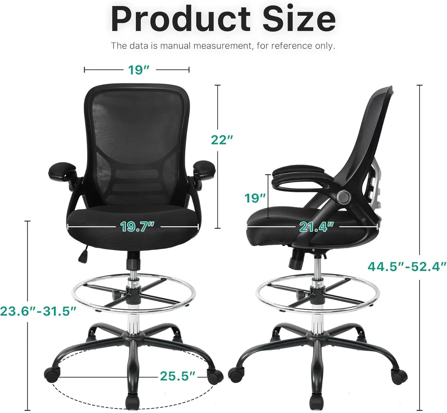 [Discounted Price!]Drafting Chair Tall Office Chair High-Back Mesh Standing Desk Stool with Adjustable Footrest Ring and Flip-Up