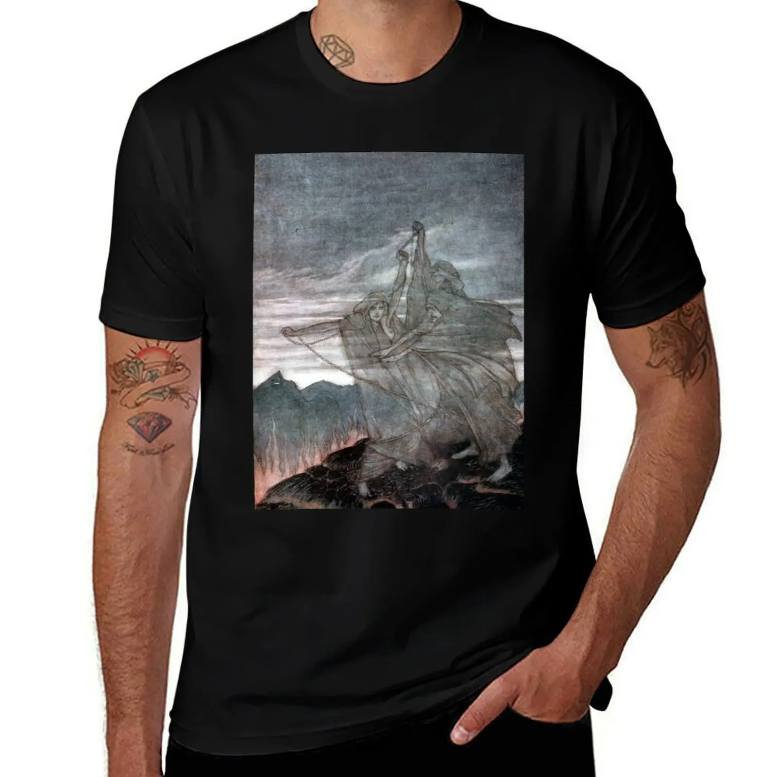 The Norns Vanish - Siegfried and the Twilight of the Gods - Arthur Rackham T-Shirt Stylish Print Short Sleeve Tee T-Shirt