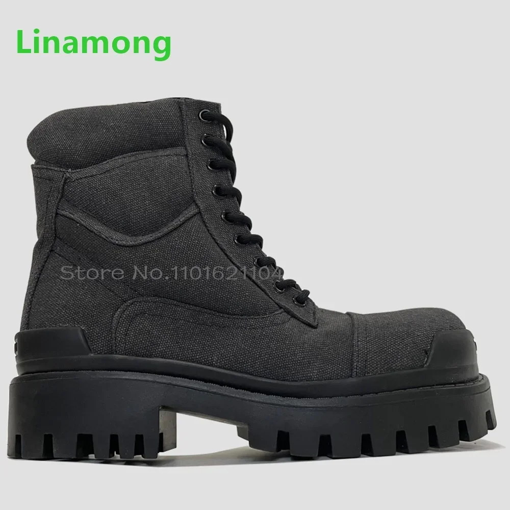 Black Lace-up Ankle Short Boots For Female Women 2025 Round Toe Thick Sole Non-slip Retro Luxury Casual Fashion All-match Shoes