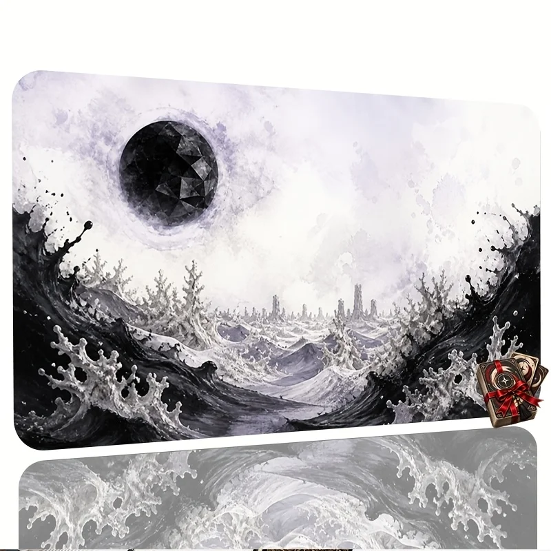 Cool black and white ocean wave game mat, which can also be used as a mouse pad for trading card games tcg playmat