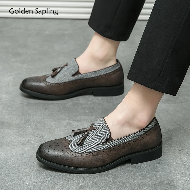 

Golden Sapling Men Formal Shoes Wedding Brogue Flats Casual Business Oxfords Men's Dress Loafers Tassel Patchwork Leather Shoe