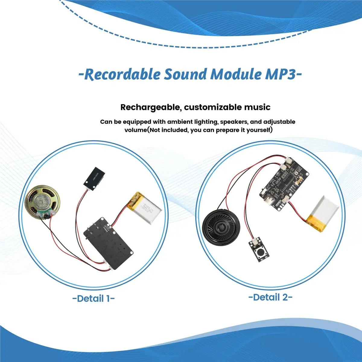 HowAA87 Recordable Sound Module with MP3 Download TYPE-C for Gift Box Christmas Birthday Card Music Cover Wall with Battery