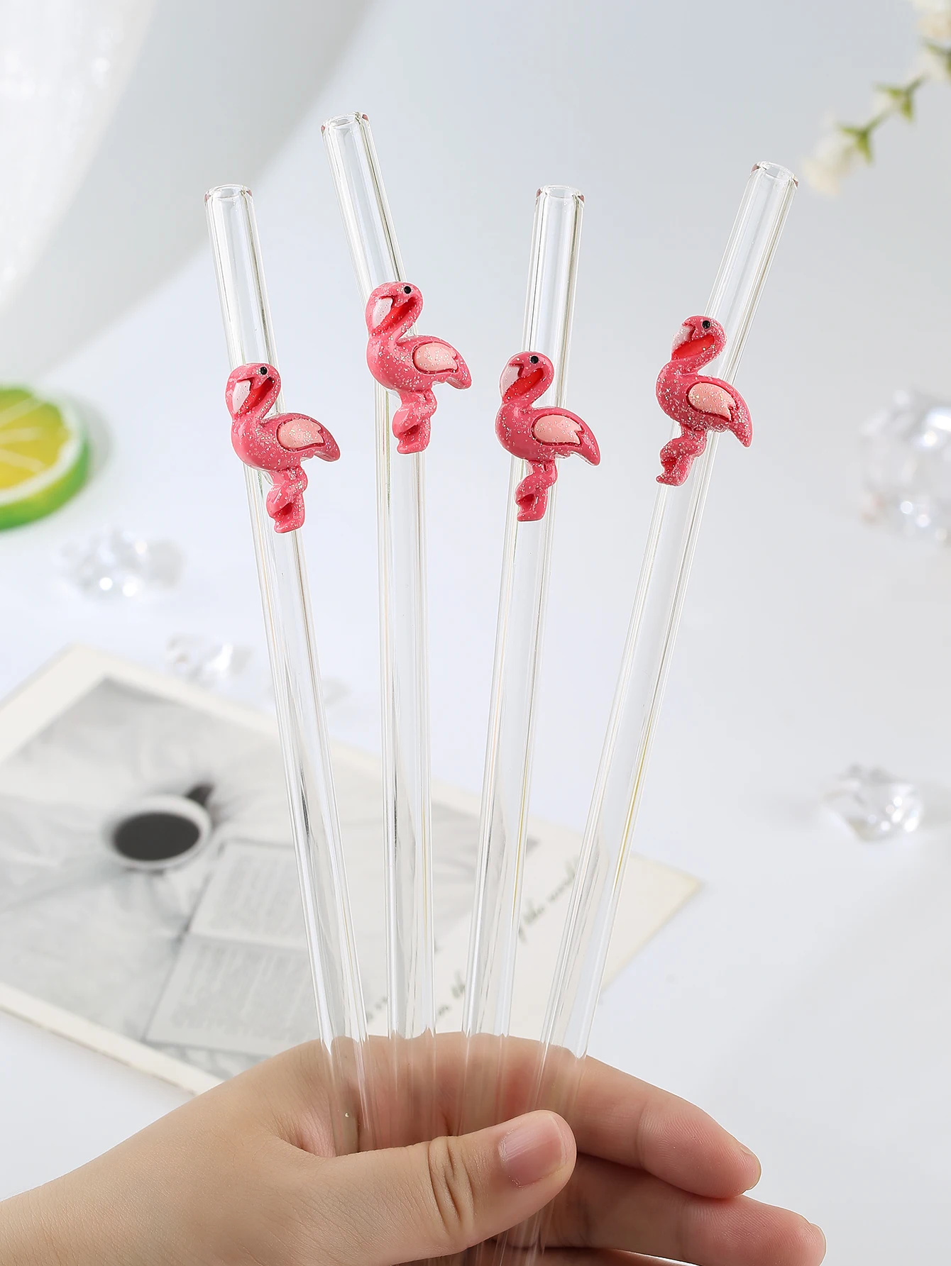 1/2/7PCS Decorative Pink Flamingo Glass Straw, Great for Celebrations, Gatherings and All Holiday Occasions