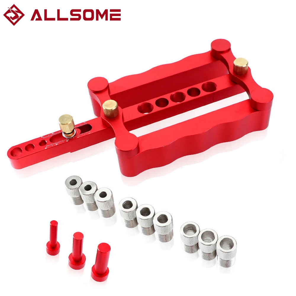 ALLSOME 6/8/10mm Self-centering Woodworking Doweling Jig Drill Guide Wood Dowel Puncher Locator Tools Kit for Carpentry