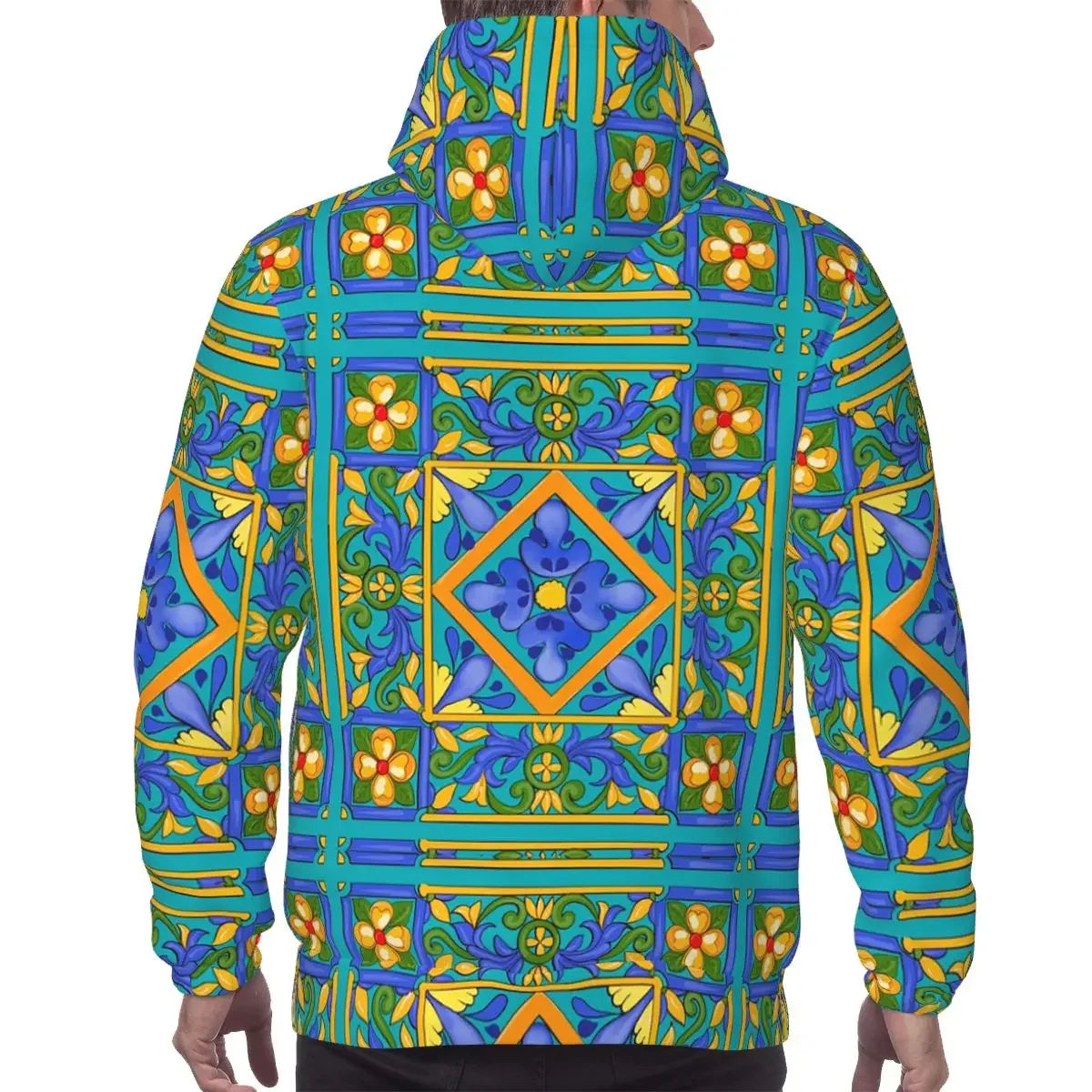 Summer ,Sicilian Tiles ,majolica,lemons ,Mediterranean Hoodie Hip Hop Pullover Winter Men's Women's Sweatshirt Long Sleeve Tops