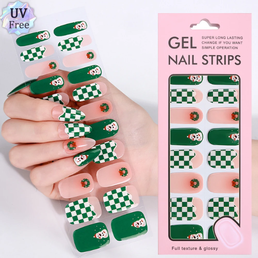 

UV Lamp Free Gel Nail Strips Flash Christmas Nail Stickers Press On Nails Full Cover Adhesive Nail Decals Nail Art Accessories