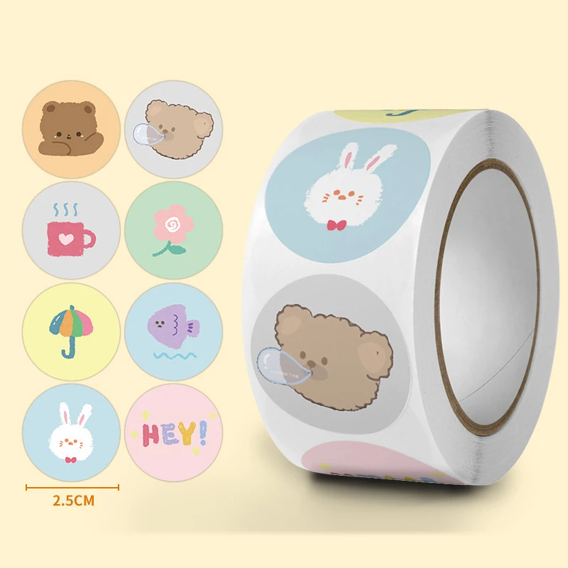 500 Stuks 1Inch Cartoon Dier Kinderen Sticker Label Dank Je Schattig Speelgoedspel Sticker Beloning Studenten Sticker Diy Decoratie