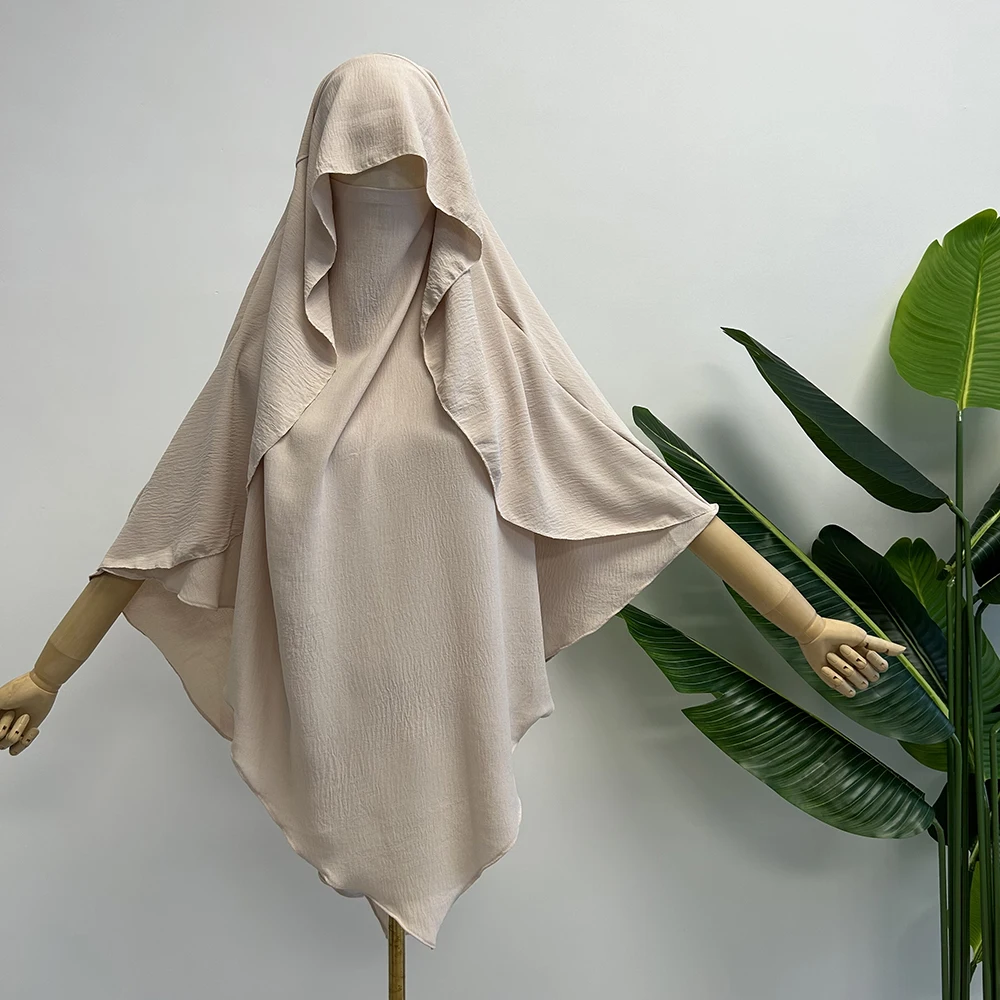 Cape Khimar Met Niqab Bandjes Jazz Crêpe Driehoek Islamitische Moslim Vrouwen Groothandel Ramadan Stropdas Terug Gebed Hijab