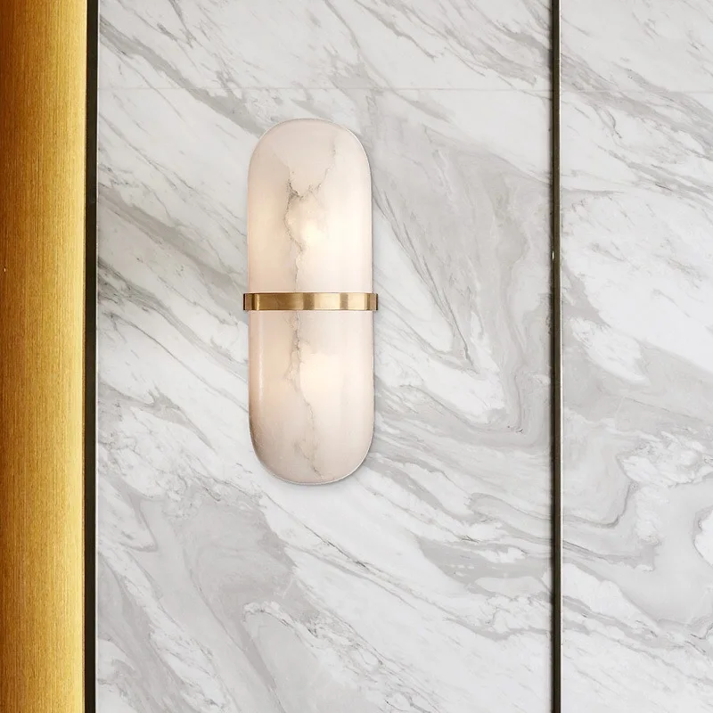 

Natural Marble LED Wall Lights Brass Bedroom Parlor Sconce Aisle Stairs Lamp Copper Gold Stone Drop Shipping 110-240V