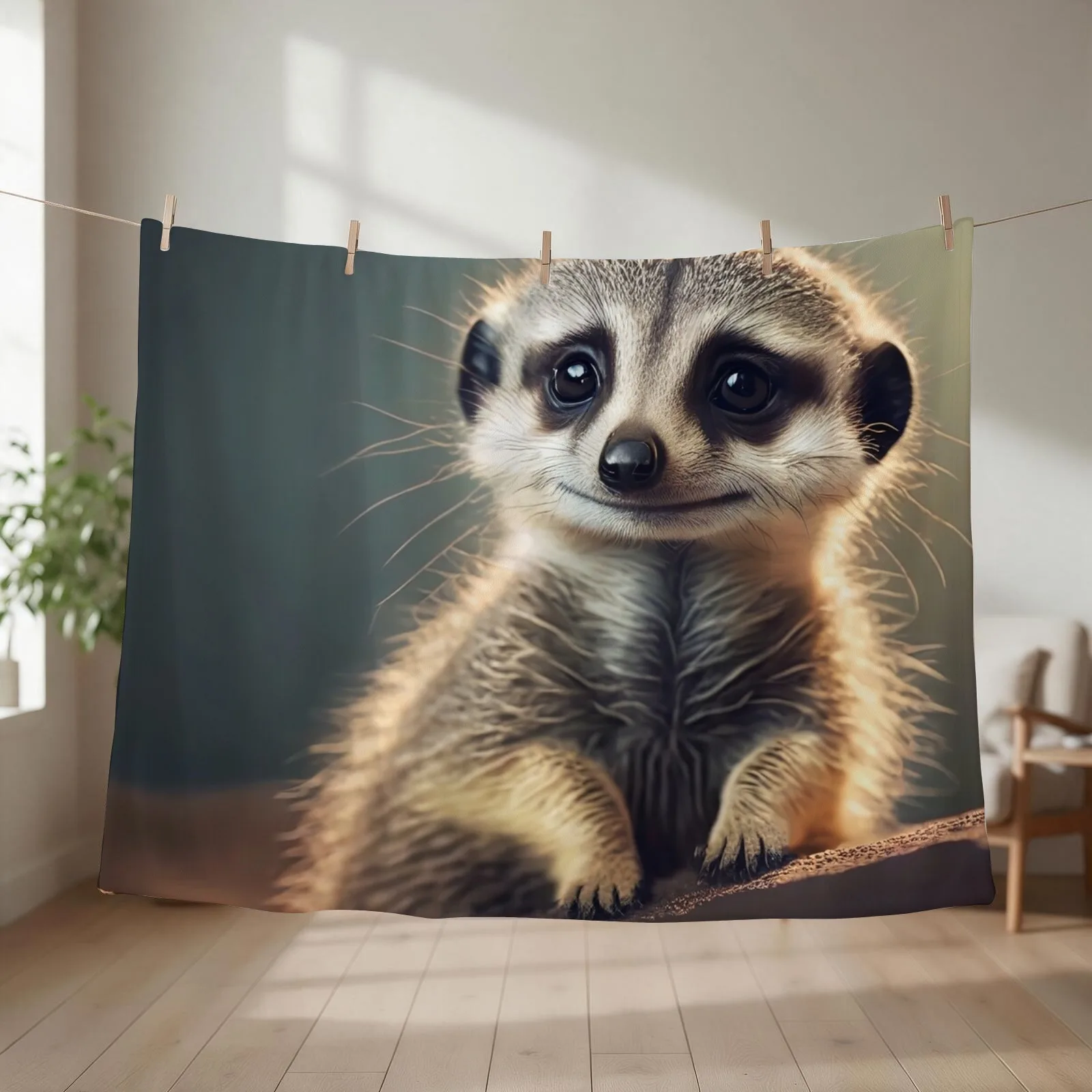 Meerkat - Cute Baby Animal Portrait Throw Blanket couch cozy soft plush fuzzy picnic outdoor blanket