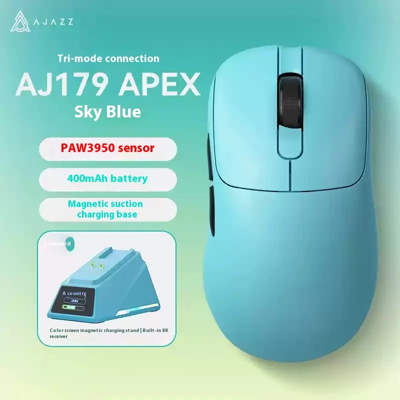 

Беспроводная игровая мышь Ajazz Aj179 Pro/Apex E-Sports с датчиком Paw3395/3950, Bluetooth-соединение и зарядное устройство для сиденья, совместимая