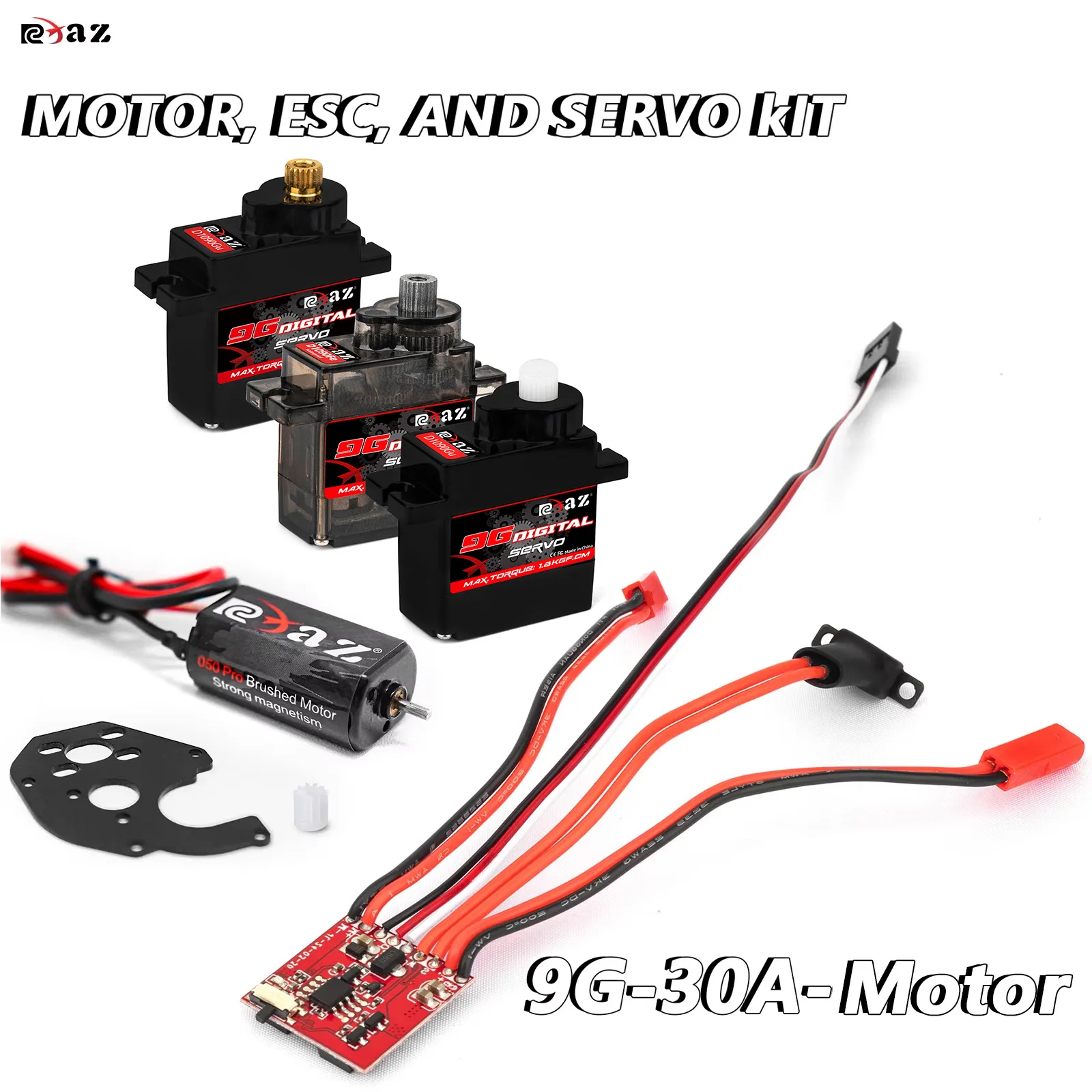 

RCXAZ RC ESC Mini 30A Brushed ESC Servo Combo with 050 Brushed Motor for 1/18 1/24 RC Hill Climber Axial SCX24 FCx24