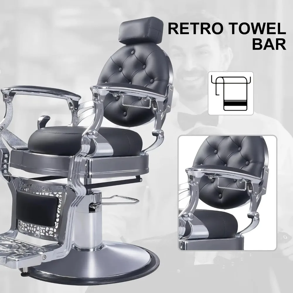 Vintage Aluminum Barber Chair for Hair Stylist, Heavy Duty Barber Chair for Barbershop,Hydraulic Reclining Hair Salon, Custom - view 6