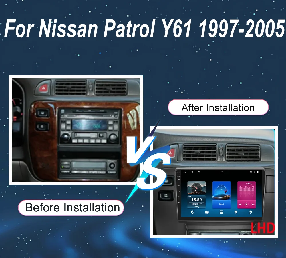 Android 15 Radio Stereo Bluetooth For Nissan Patrol Y61 1997-2005 Auto Multimedia Player GPS Navigation High-Performance CPU 4G