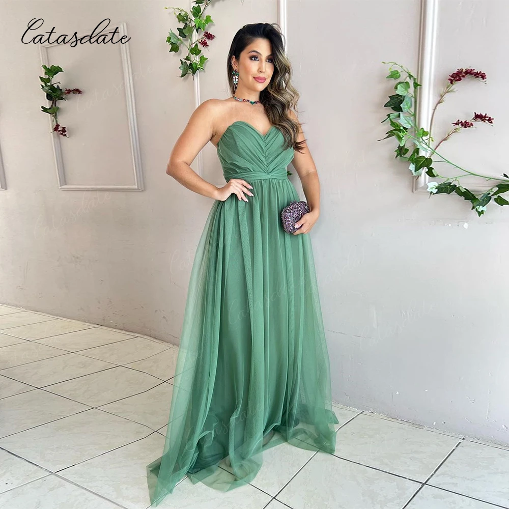 

Catasdate Green Maxi Party Dresses Evening Dress for Women with Floor Length A Line Tulle Celebrity Dresses vestidos de fiesta