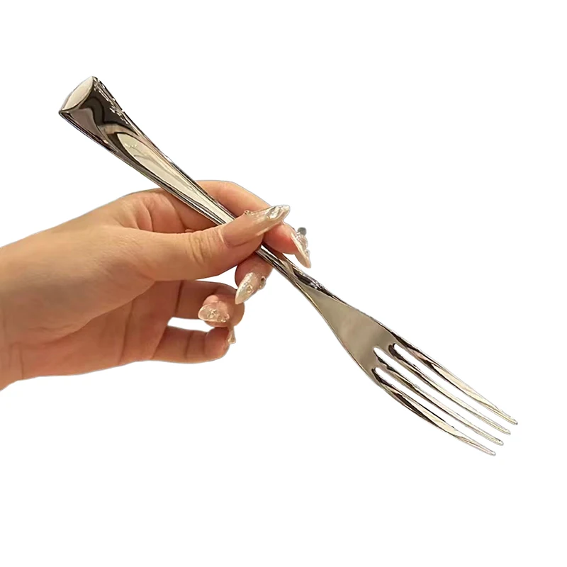 1pc Stainless Steel Dinner Fork Long Handle Table Forks Set Korean Cutlery Four Tine Salad Dessert Fruit Forks Kitchen