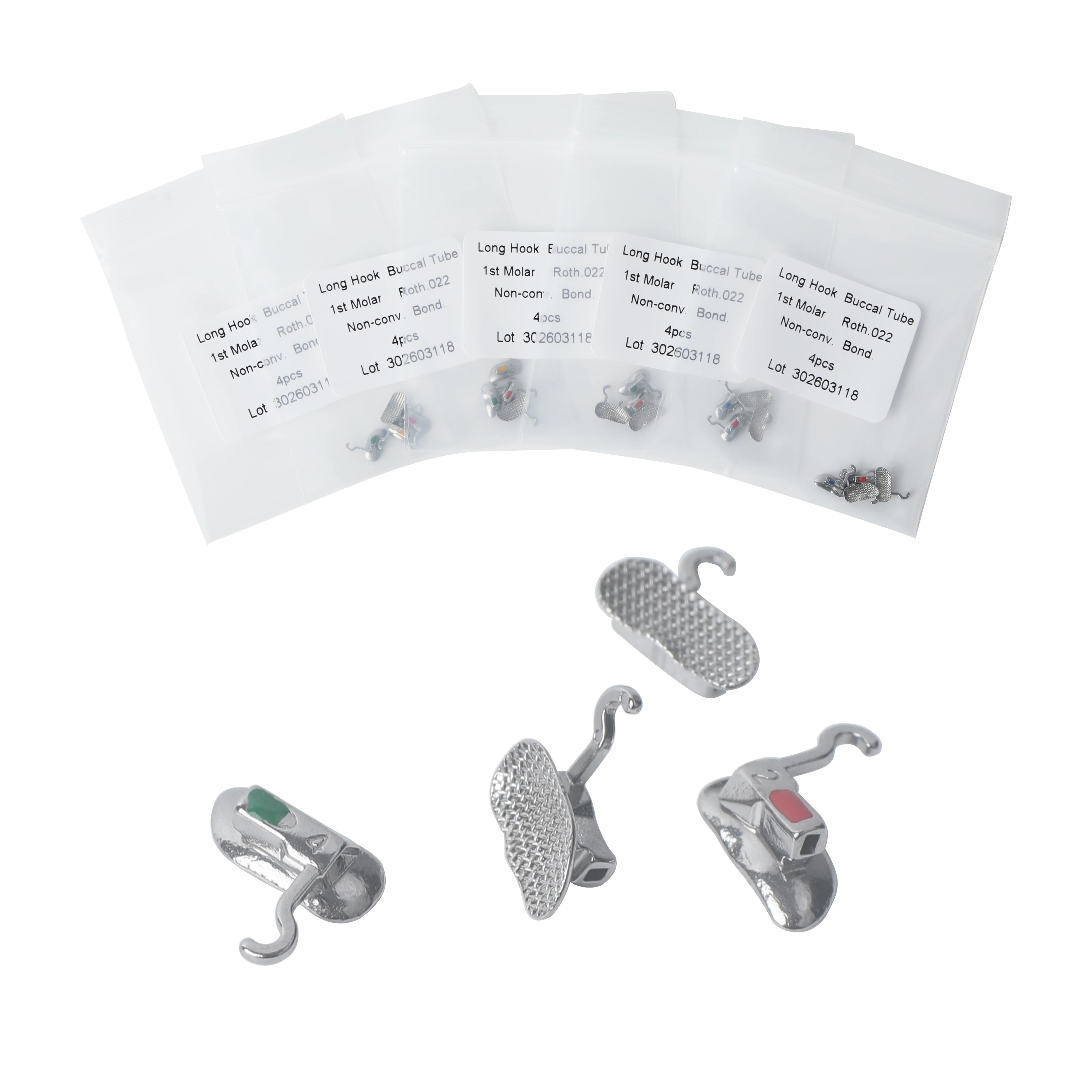 

40 Pcs/Pack Dental Orthodontics 6th Tooth Buccal Tubes With Sliding Crimpable Hook Single Bondable Mbt System Mesh Base