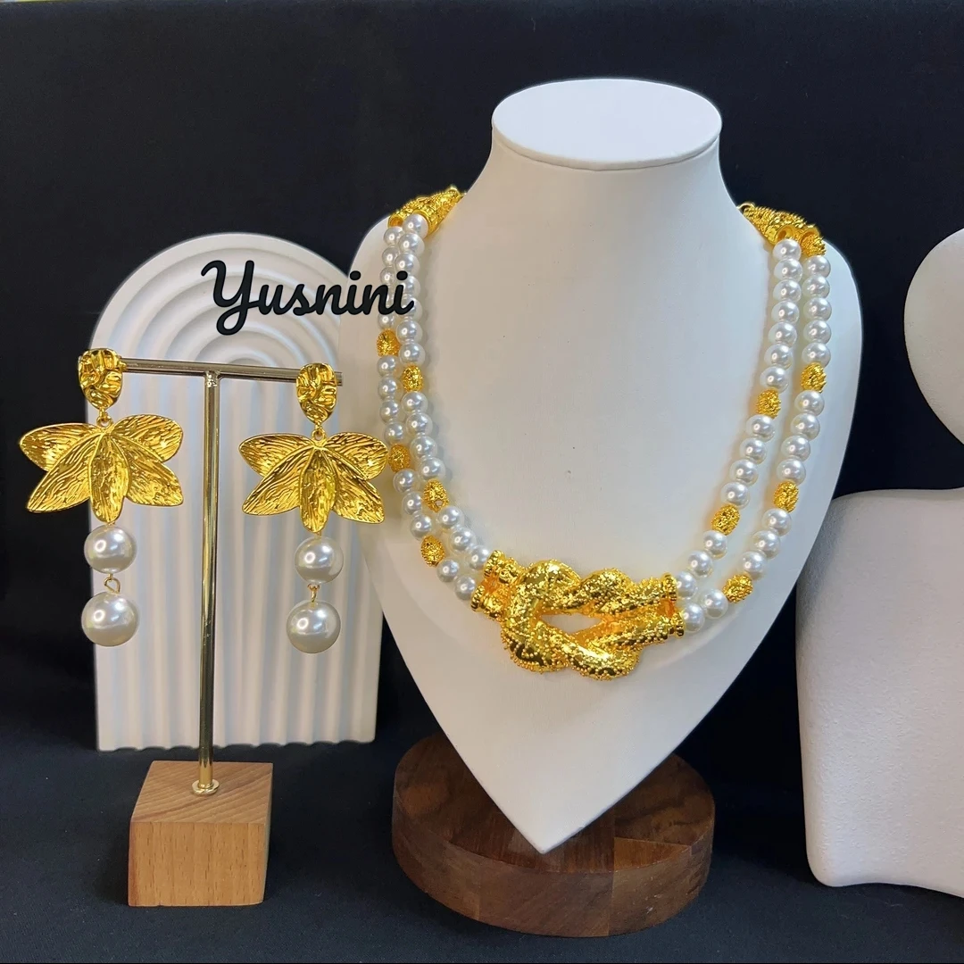 Fashion Saudi Arabia Africa Dubai 24K Gold Plated Customized Necklace Earrings for Couples Wedding Party Jewelry Set DD10866
