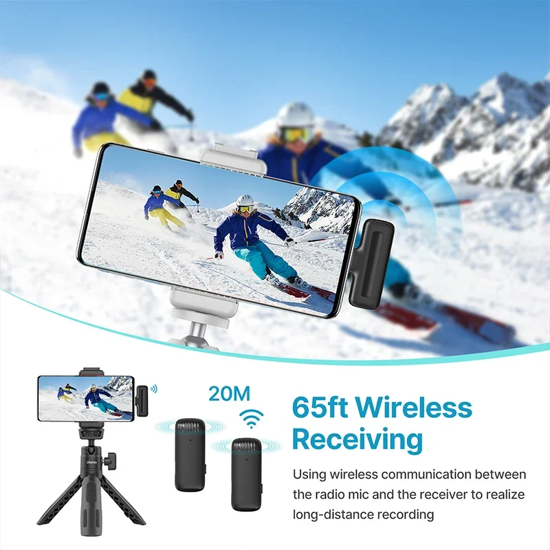 Ulanzi J12 무선 라 발리에 마이크 옷깃 마이크 20M 스마트 폰용 오디오 비디오 녹화 Andriod iPhone 16 DJI Action 5 800mAh