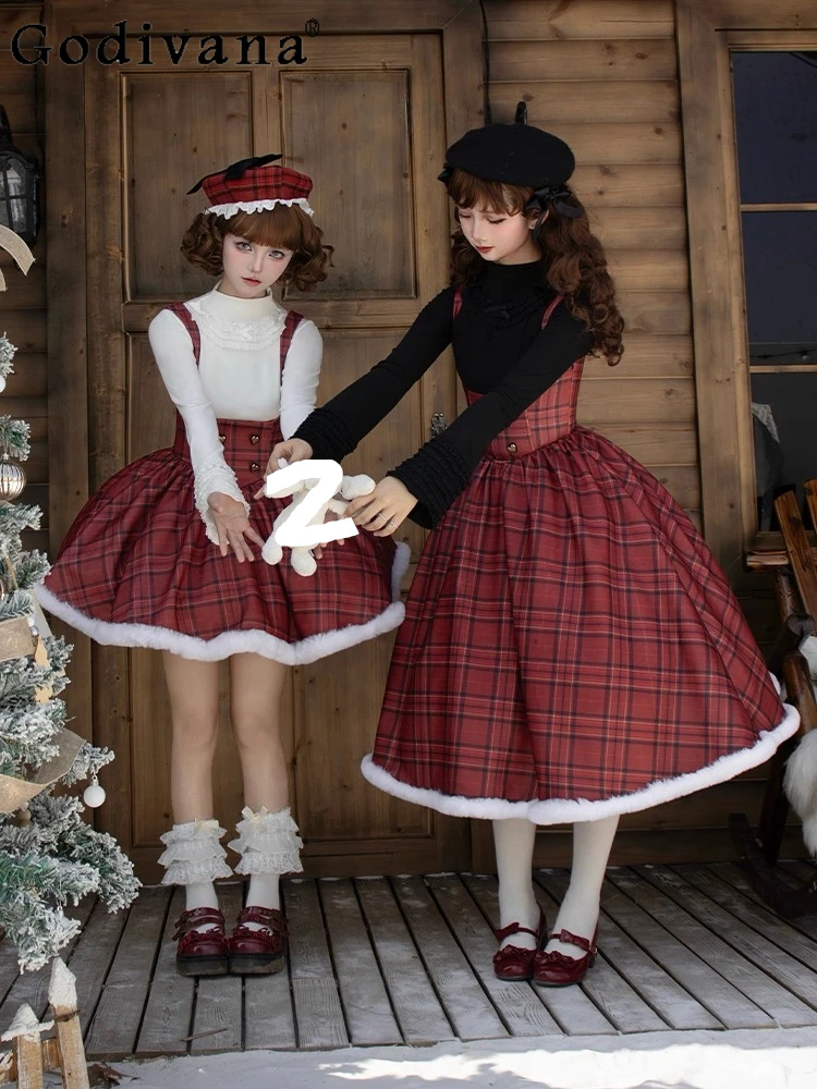 عيد الميلاد الخريف الشتاء لوليتا طويلة وقصيرة هيكل السمكة الحمالة فستان عالية الخصر ألف خط تنوعا الحد من العمر فساتين الموضة #2