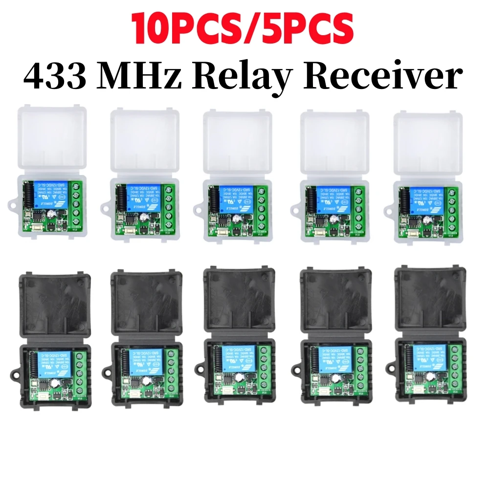 10/5PCS 433 Mhz RF Remote Control DC 12V 1CH Relay Receiver for garage door Light LED Fanner motor Signal Transmission Universal