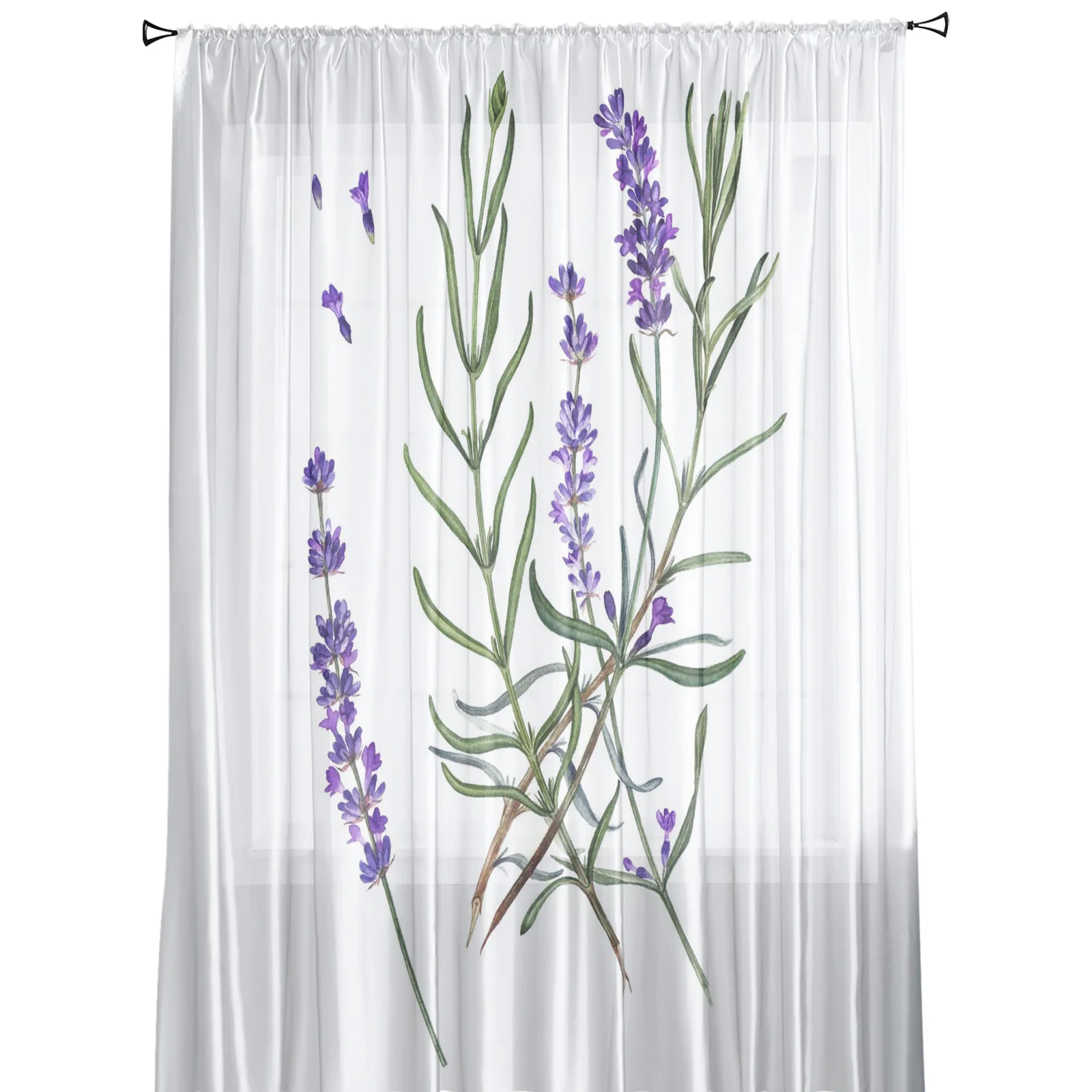 Purple Lavender Green Leaves Plant Field Window Tulle Curtains for Living Room Bedroom Hotel Luxury Decoration Sheer Curtains