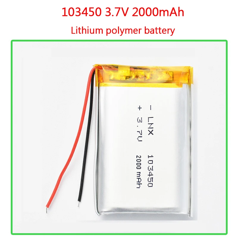 3.7V 103450   Akumulator litowo-polimerowy 2000 mah do oświetlenia LED Zabawki Kamery Głośniki GPS Bluetooth PS4