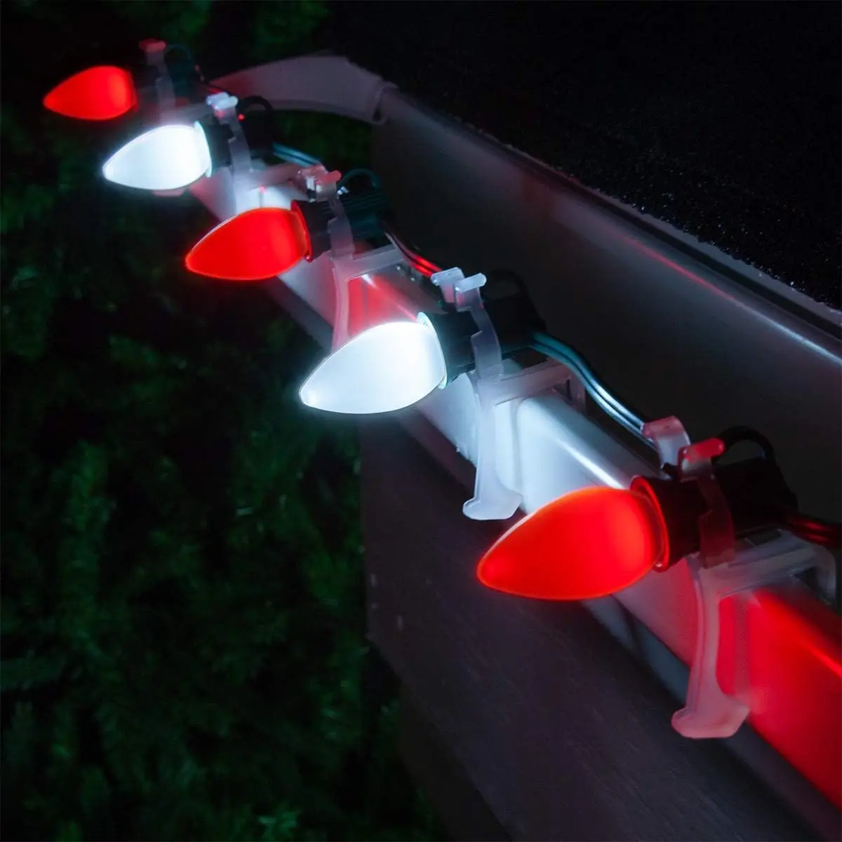 Set of 100 Red and Cool White Candy Cane C7 OptiCore Outdoor Christmas Lights - Commercial LED Bulbs on Heavy Duty 18 Gauge