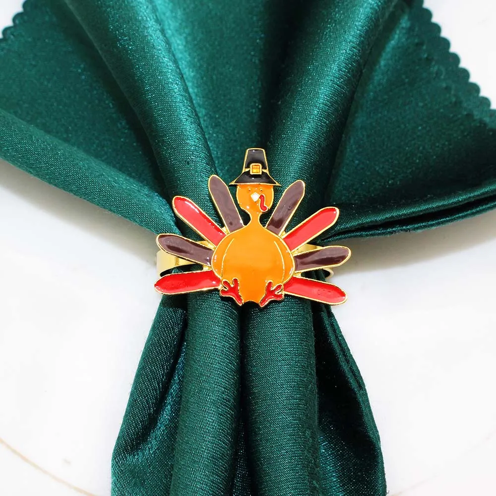 6Pcs Colorful Turkey Napkin Rings Metal Thanksgiving Table Decor for Autumn Harvest Party Holiday Table Setting
